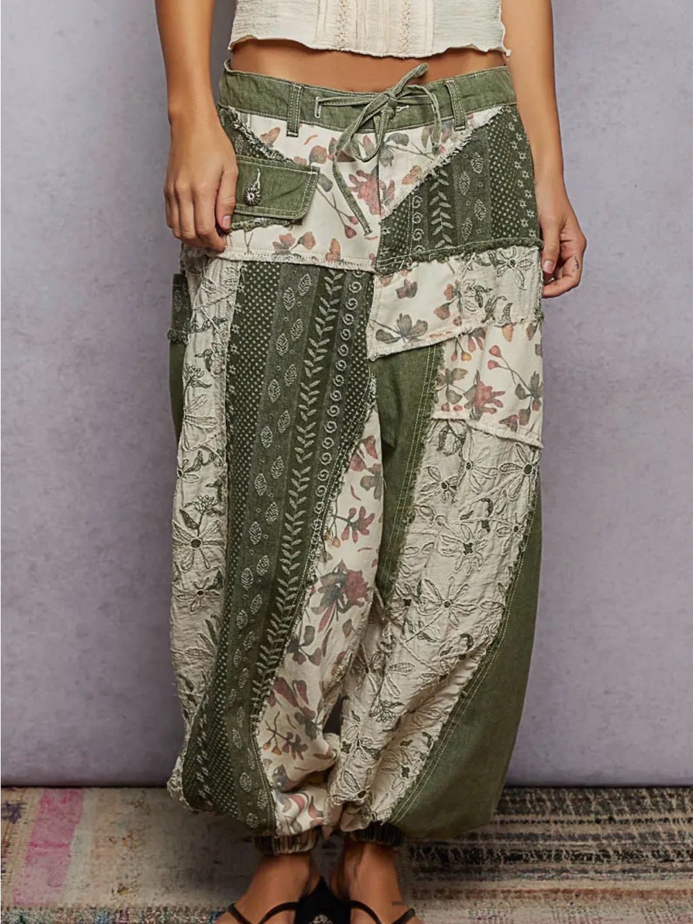 NEW Boho GirLie PICK of the WEEK: Green & Cream Patchwork Boho Harem Pants
